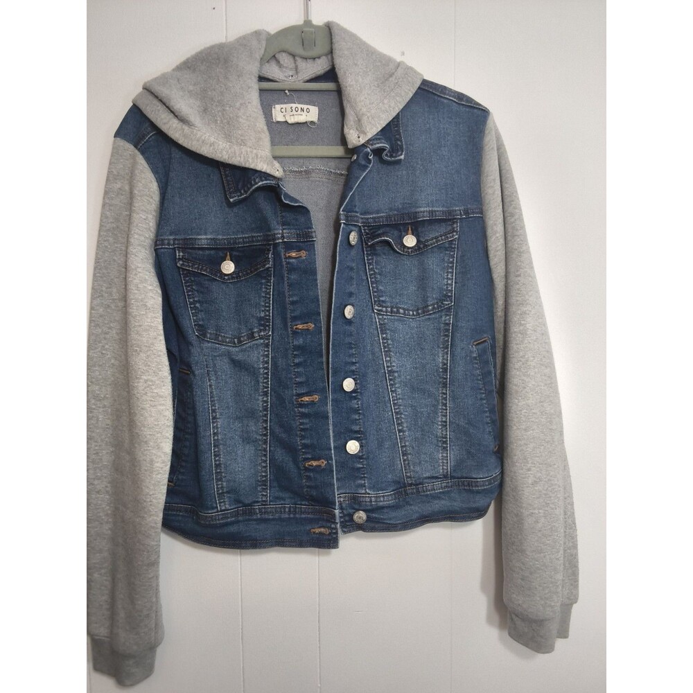 Cisono Denim Collection Hooded Jean Jacket Medium Wash Large
